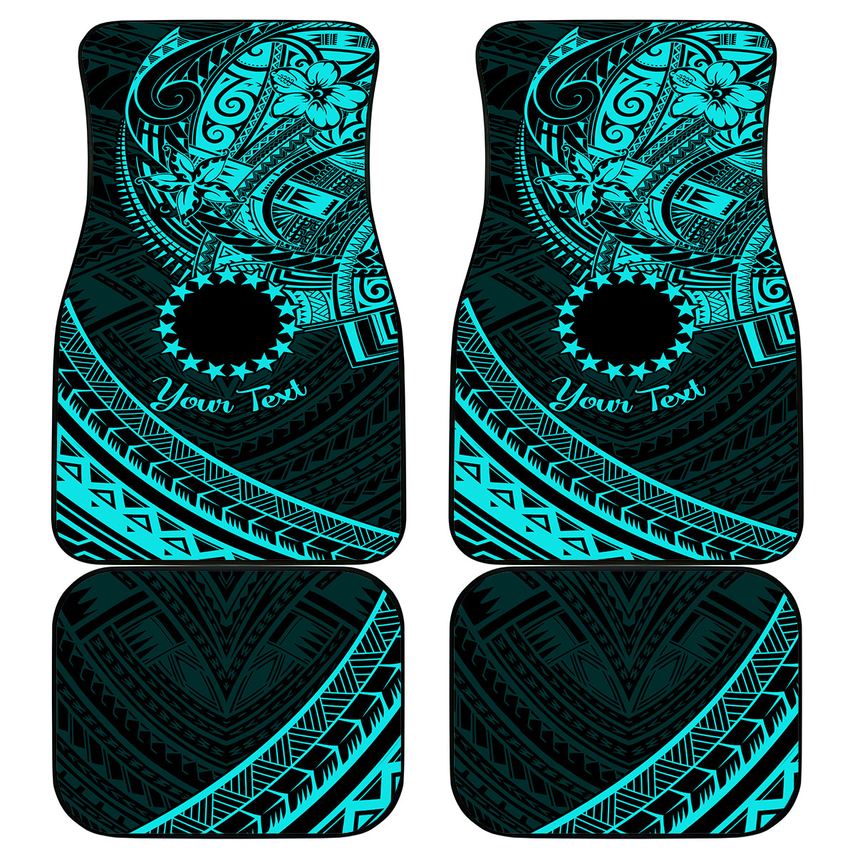 Kia Orana Cook Islands Car Mats Circle Stars With Floral Turquoise Pattern LT01 Turquoise - Polynesian Pride