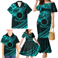 Kia Orana Cook Islands Family Matching Mermaid Dress and Hawaiian Shirt Circle Stars With Floral Turquoise Pattern LT01 - Polynesian Pride