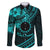 Kia Orana Cook Islands Family Matching Mermaid Dress and Hawaiian Shirt Circle Stars With Floral Turquoise Pattern LT01 Dad's Shirt - Long Sleeve Turquoise - Polynesian Pride