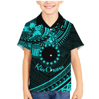 Kia Orana Cook Islands Family Matching Mermaid Dress and Hawaiian Shirt Circle Stars With Floral Turquoise Pattern LT01 Son's Shirt Turquoise - Polynesian Pride