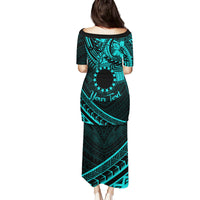 Kia Orana Cook Islands Family Matching Puletasi Dress and Hawaiian Shirt Circle Stars With Floral Turquoise Pattern LT01 - Polynesian Pride