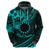 Kia Orana Cook Islands Hoodie Circle Stars With Floral Turquoise Pattern LT01 - Polynesian Pride