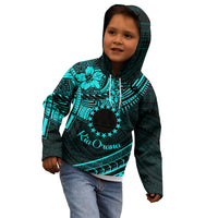 Kia Orana Cook Islands Kid Hoodie Circle Stars With Floral Turquoise Pattern LT01 - Polynesian Pride