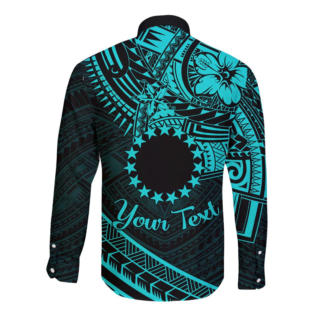 Kia Orana Cook Islands Long Sleeve Button Shirt Circle Stars With Floral Turquoise Pattern LT01 - Polynesian Pride