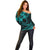 Kia Orana Cook Islands Off Shoulder Sweater Circle Stars With Floral Turquoise Pattern LT01 - Polynesian Pride