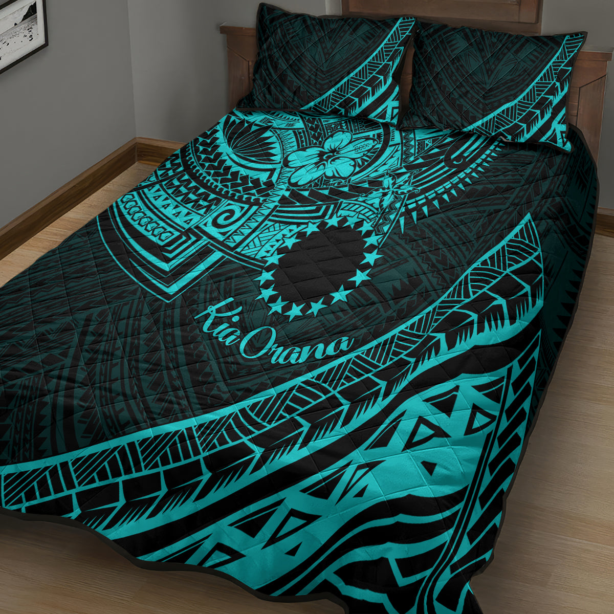 Kia Orana Cook Islands Quilt Bed Set Circle Stars With Floral Turquoise Pattern LT01 - Polynesian Pride