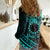Kia Orana Cook Islands Women Casual Shirt Circle Stars With Floral Turquoise Pattern LT01 - Polynesian Pride