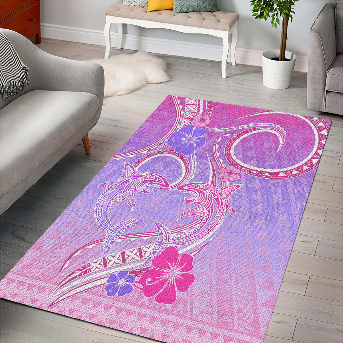 Polynesian Shark Valentine Area Rug Sweet Unique Version