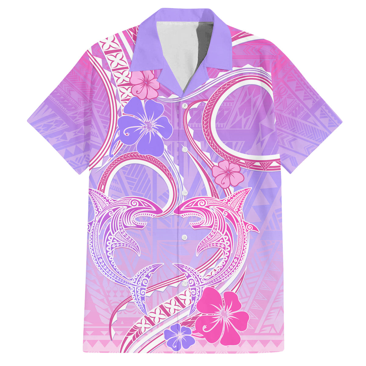 Polynesian Shark Valentine Family Matching Summer Maxi Dress and Hawaiian Shirt Sweet Unique Version LT01 Dad's Shirt - Short Sleeve Pink - Polynesian Pride