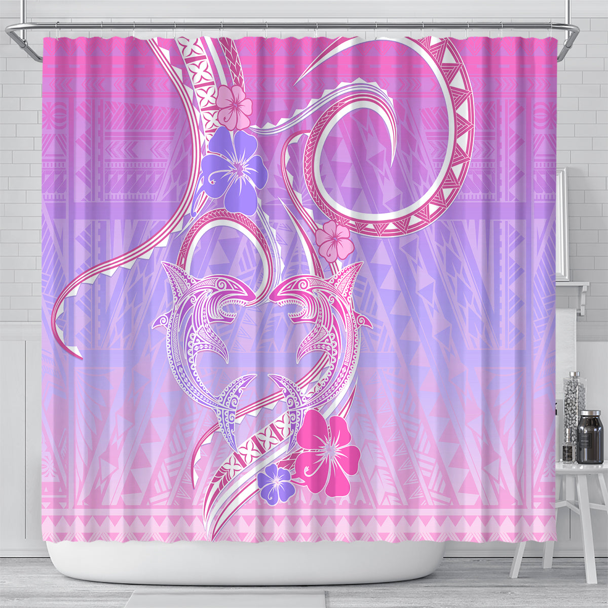Polynesian Shark Valentine Shower Curtain Sweet Unique Version
