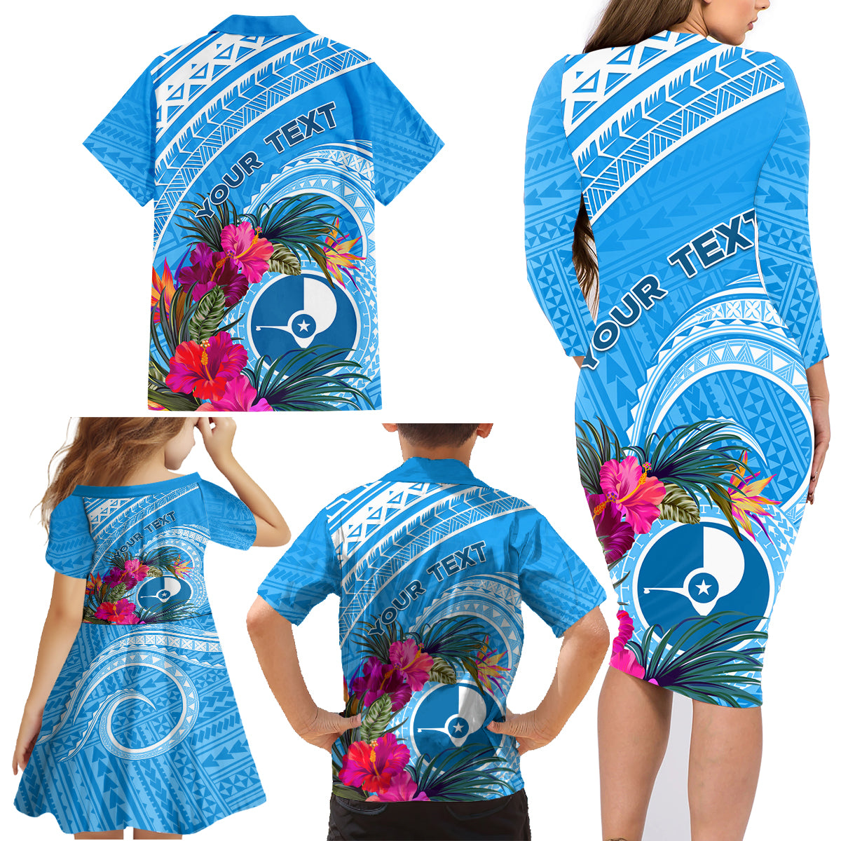 Yap Day Family Matching Long Sleeve Bodycon Dress and Hawaiian Shirt Nam nu Waqab Tropical Flower LT01 - Polynesian Pride