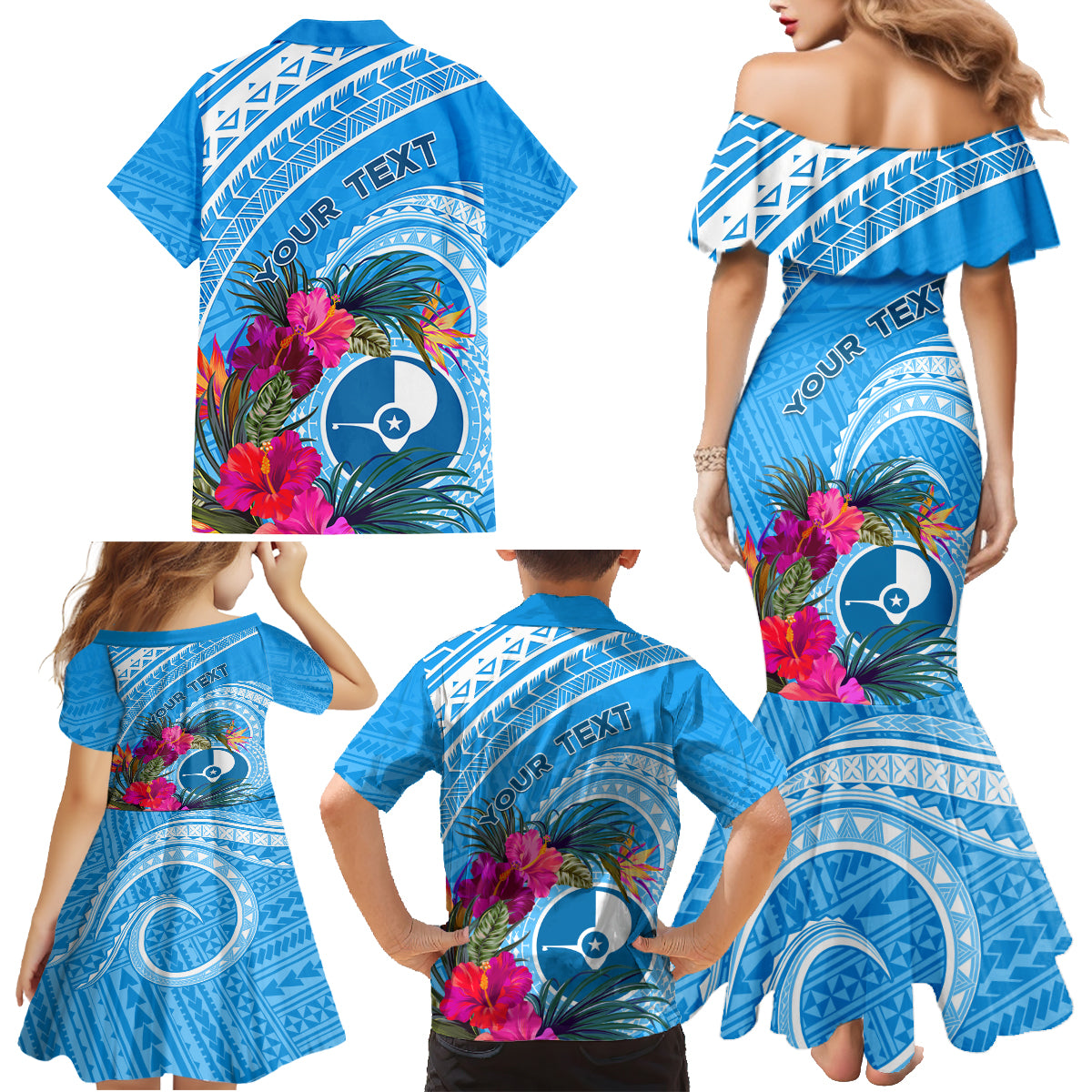 Yap Day Family Matching Mermaid Dress and Hawaiian Shirt Nam nu Waqab Tropical Flower LT01 - Polynesian Pride