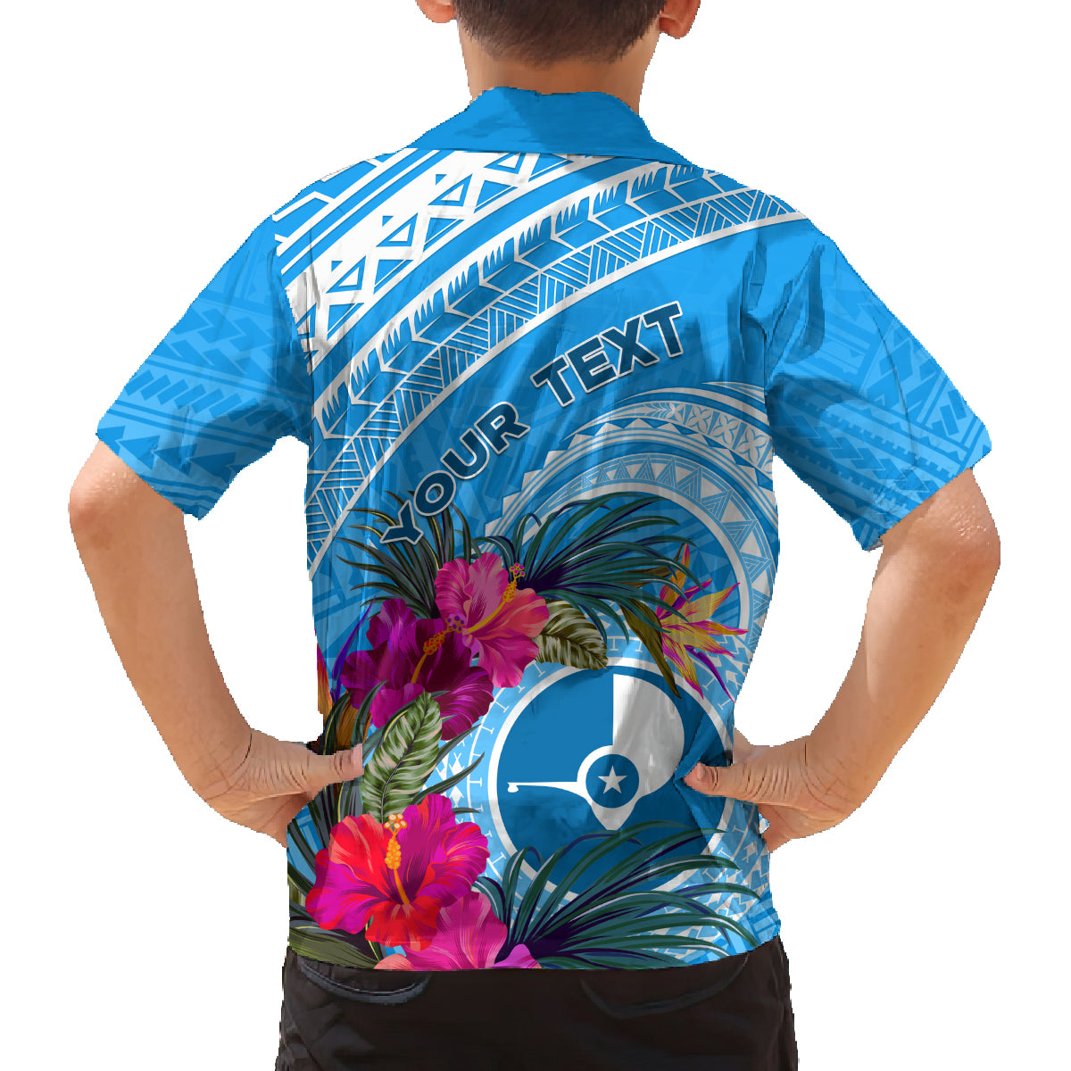 Yap Day Family Matching Off Shoulder Long Sleeve Dress and Hawaiian Shirt Nam nu Waqab Tropical Flower LT01 - Polynesian Pride