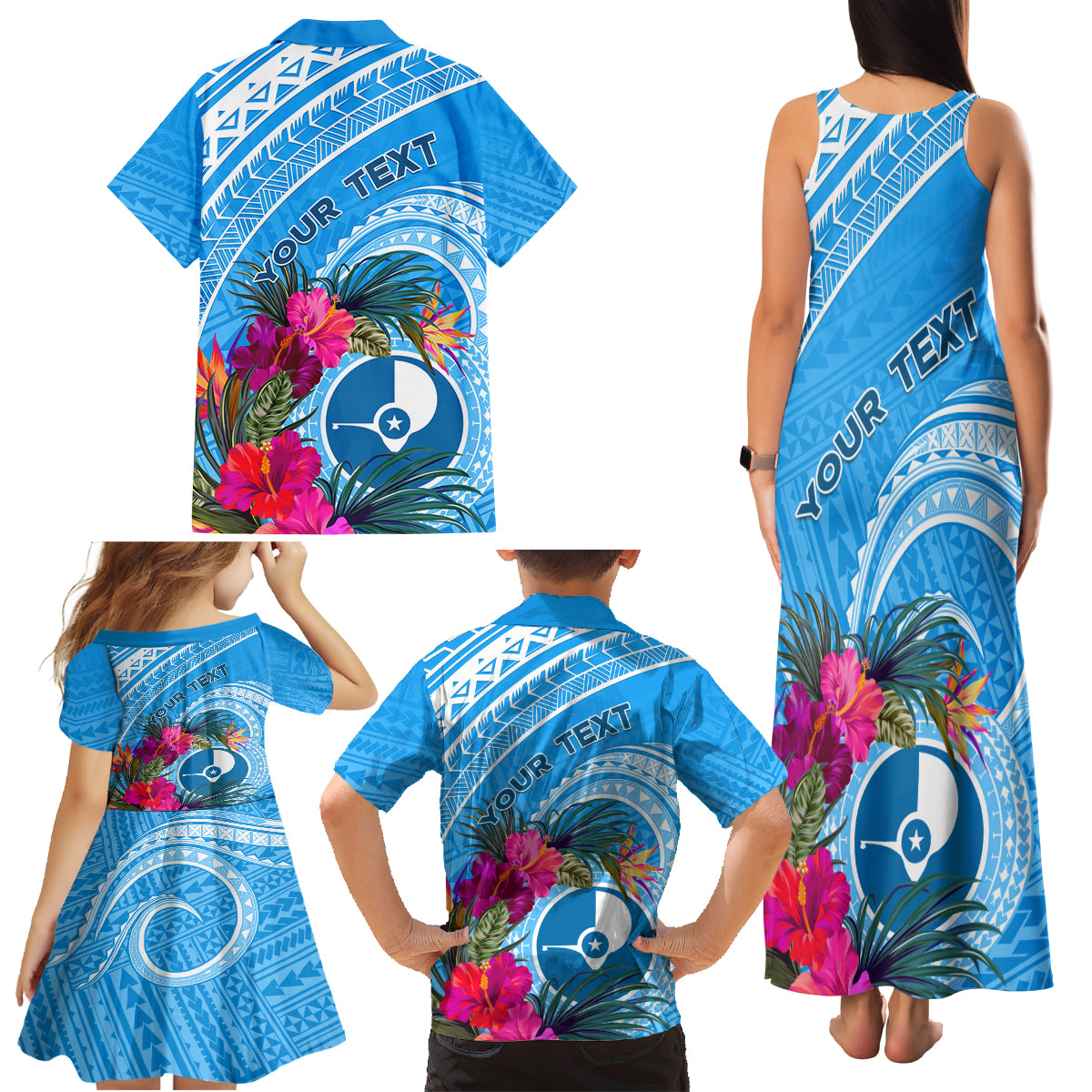 Yap Day Family Matching Tank Maxi Dress and Hawaiian Shirt Nam nu Waqab Tropical Flower LT01 - Polynesian Pride