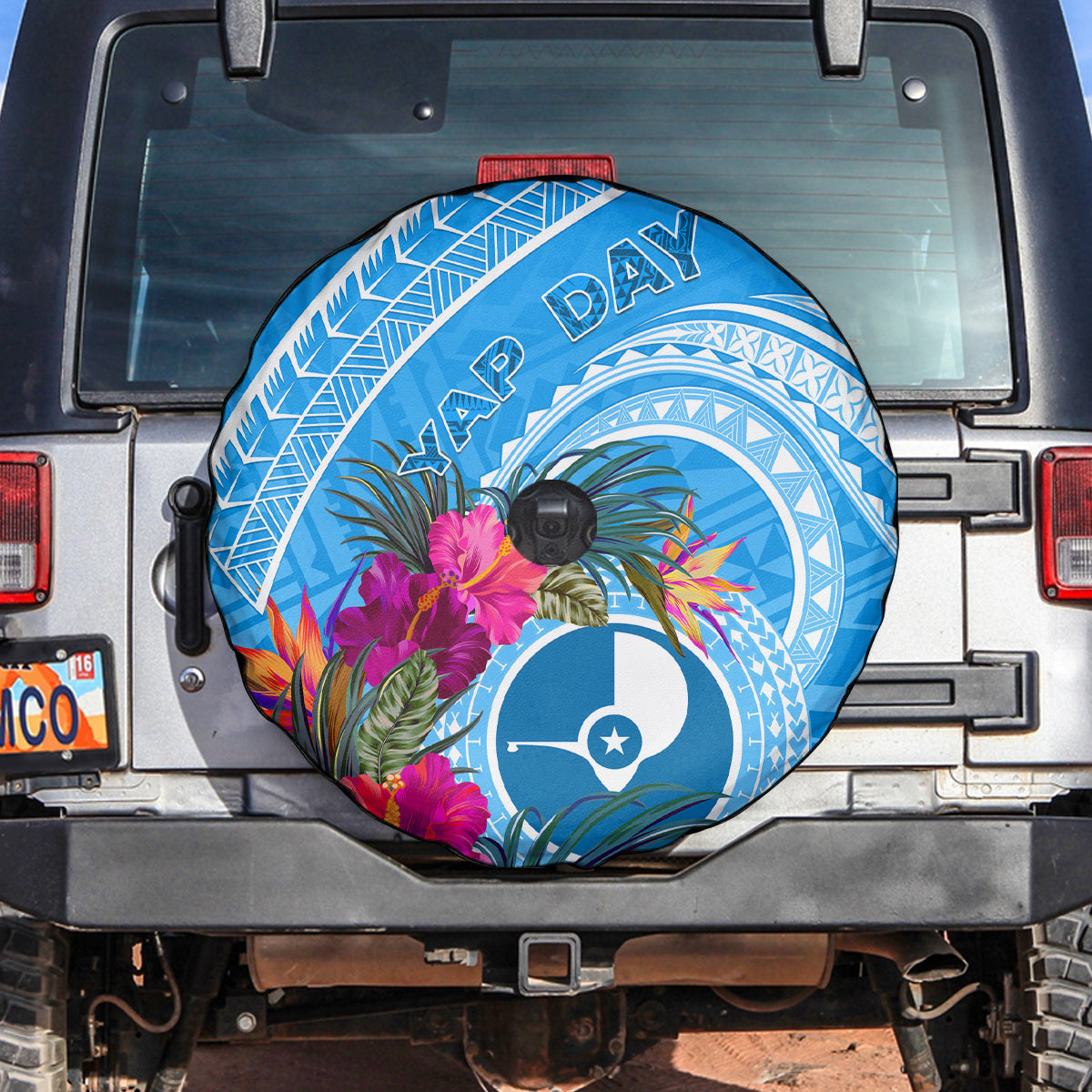 Yap Day Spare Tire Cover Nam nu Waqab Tropical Flower