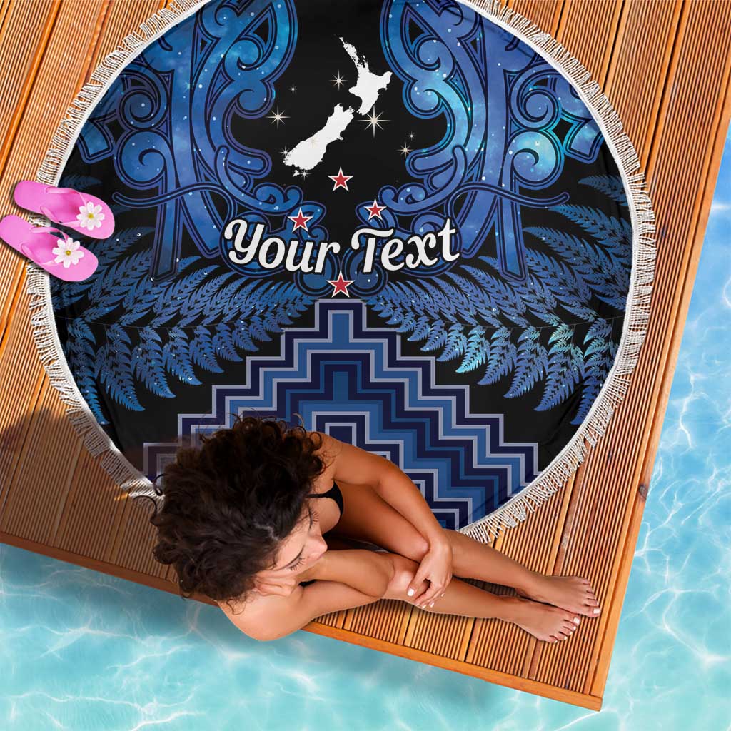 Personalised Aotearoa Matariki Beach Blanket Blue Fern Maori Poutama
