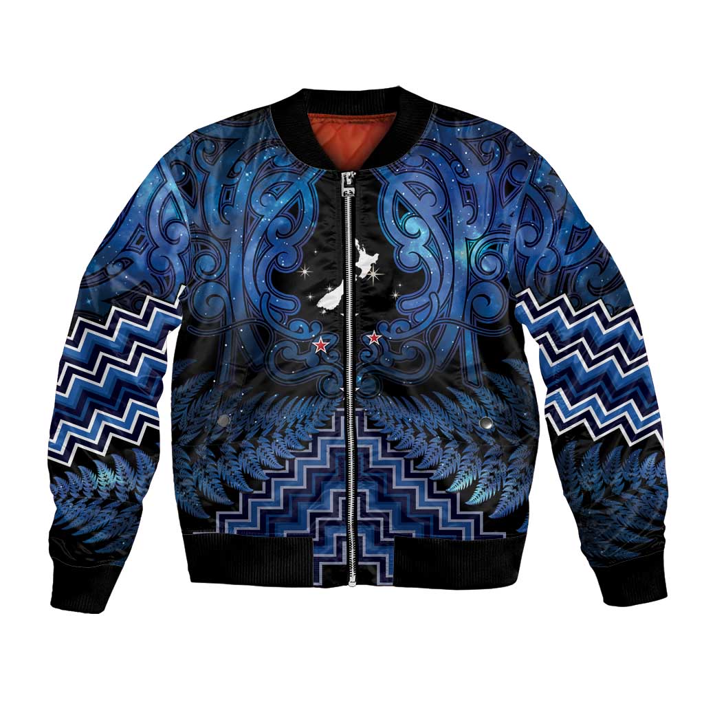 Personalised Aotearoa Matariki Bomber Jacket Blue Fern Maori Poutama LT01 Unisex Blue - Polynesian Pride