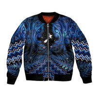 Personalised Aotearoa Matariki Bomber Jacket Blue Fern Maori Poutama LT01 Unisex Blue - Polynesian Pride