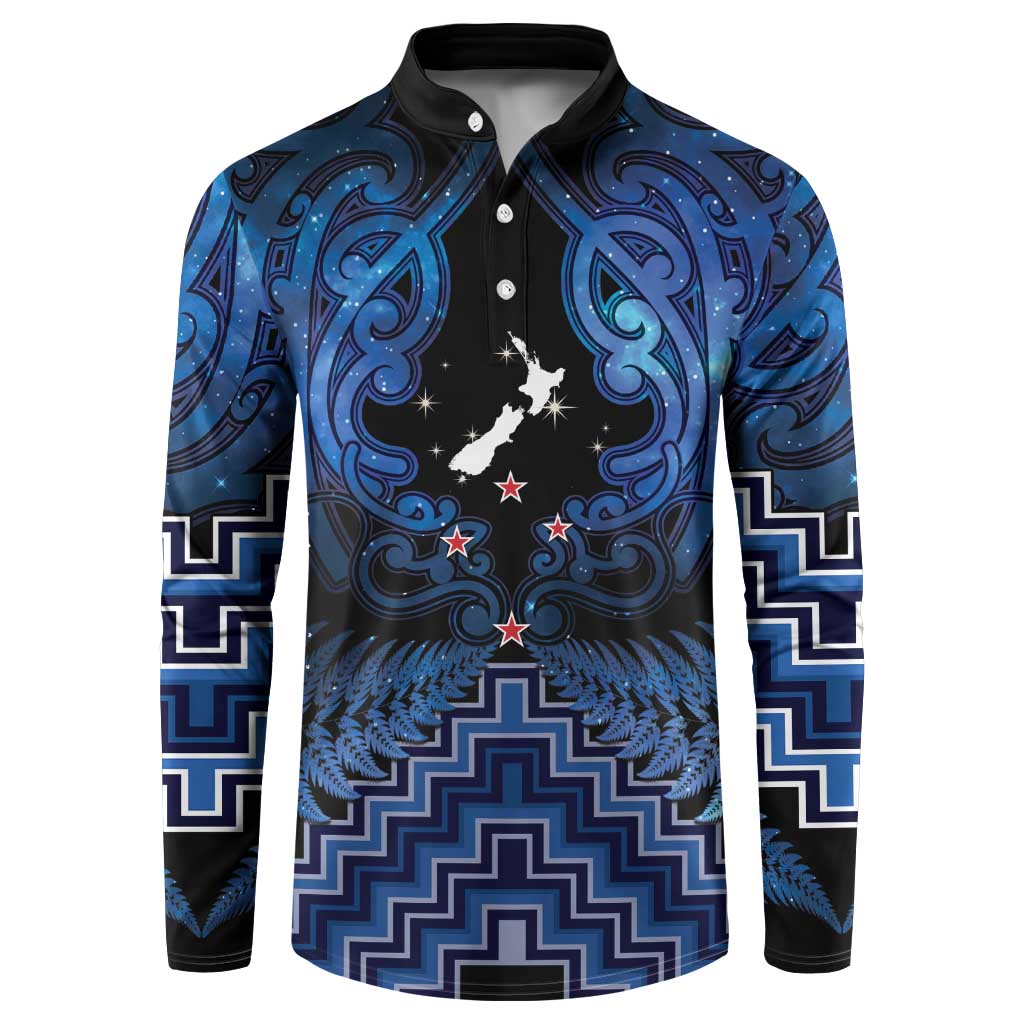 Personalised Aotearoa Matariki Button Sweatshirt Blue Fern Maori Poutama