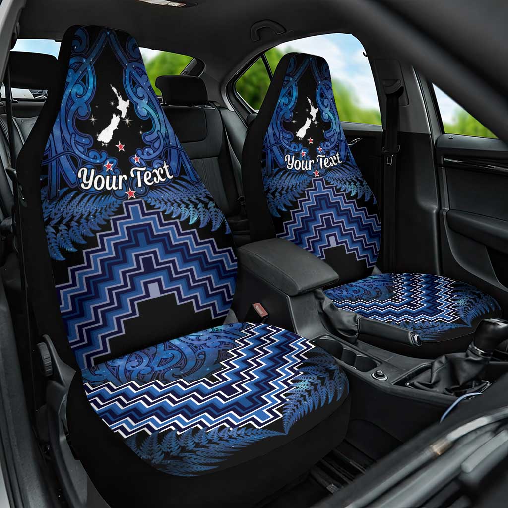 Personalised Aotearoa Matariki Car Seat Cover Blue Fern Maori Poutama