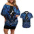 Personalised Aotearoa Matariki Couples Matching Off Shoulder Short Dress and Hawaiian Shirt Blue Fern Maori Poutama