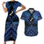 Personalised Aotearoa Matariki Couples Matching Short Sleeve Bodycon Dress and Hawaiian Shirt Blue Fern Maori Poutama