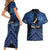 Personalised Aotearoa Matariki Couples Matching Short Sleeve Bodycon Dress and Hawaiian Shirt Blue Fern Maori Poutama