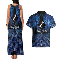 Personalised Aotearoa Matariki Couples Matching Tank Maxi Dress and Hawaiian Shirt Blue Fern Maori Poutama