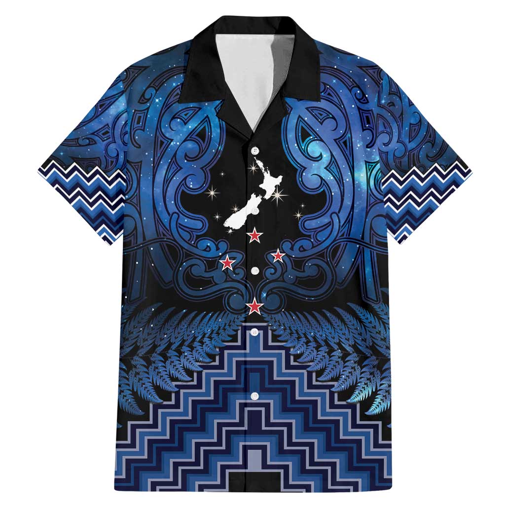 Personalised Aotearoa Matariki Family Matching Mermaid Dress and Hawaiian Shirt Blue Fern Maori Poutama