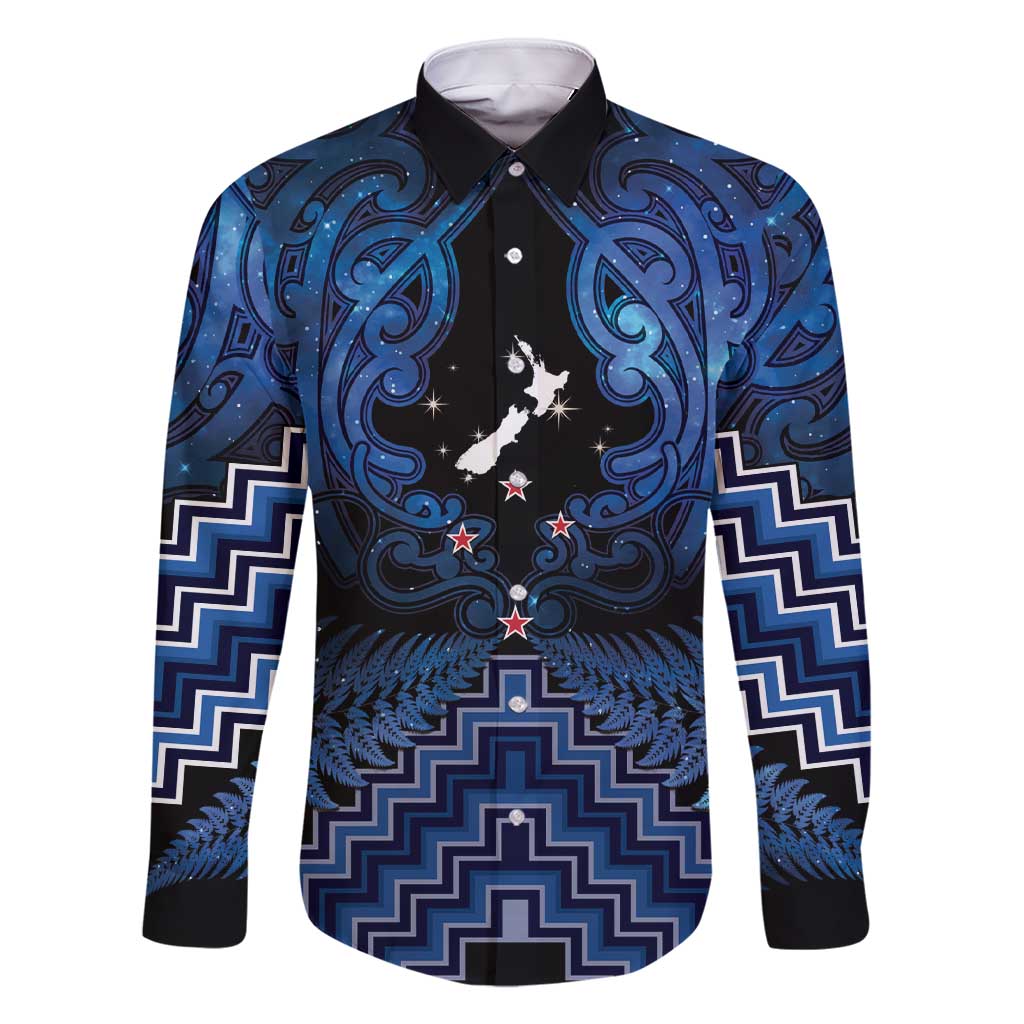 Personalised Aotearoa Matariki Family Matching Short Sleeve Bodycon Dress and Hawaiian Shirt Blue Fern Maori Poutama