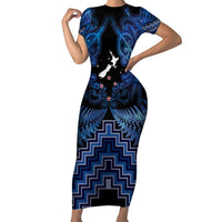 Personalised Aotearoa Matariki Family Matching Short Sleeve Bodycon Dress and Hawaiian Shirt Blue Fern Maori Poutama