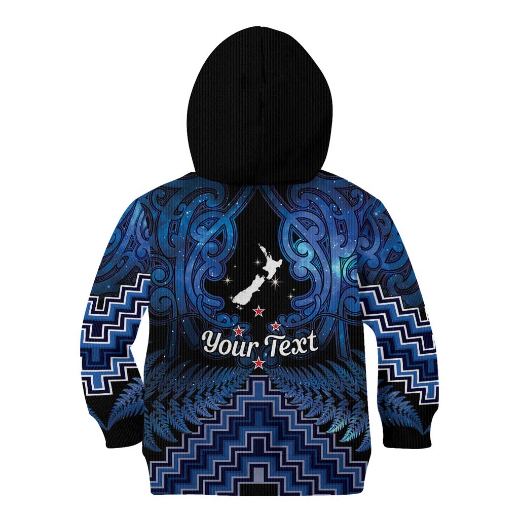 Personalised Aotearoa Matariki Kid Hoodie Blue Fern Maori Poutama