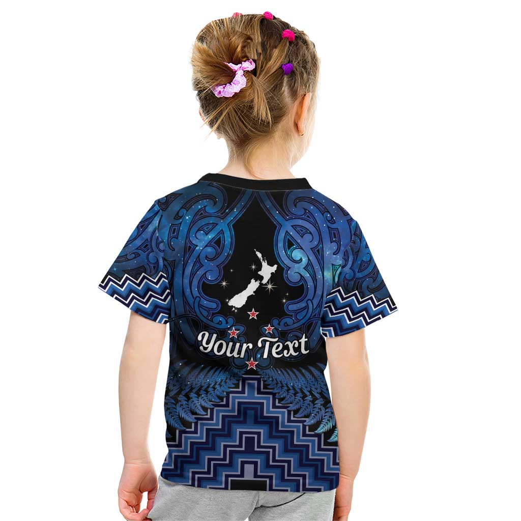 Personalised Aotearoa Matariki Kid T Shirt Blue Fern Maori Poutama