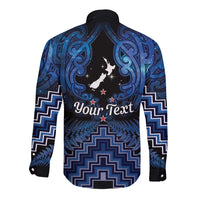 Personalised Aotearoa Matariki Long Sleeve Button Shirt Blue Fern Maori Poutama