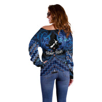 Personalised Aotearoa Matariki Off Shoulder Sweater Blue Fern Maori Poutama LT01 - Polynesian Pride