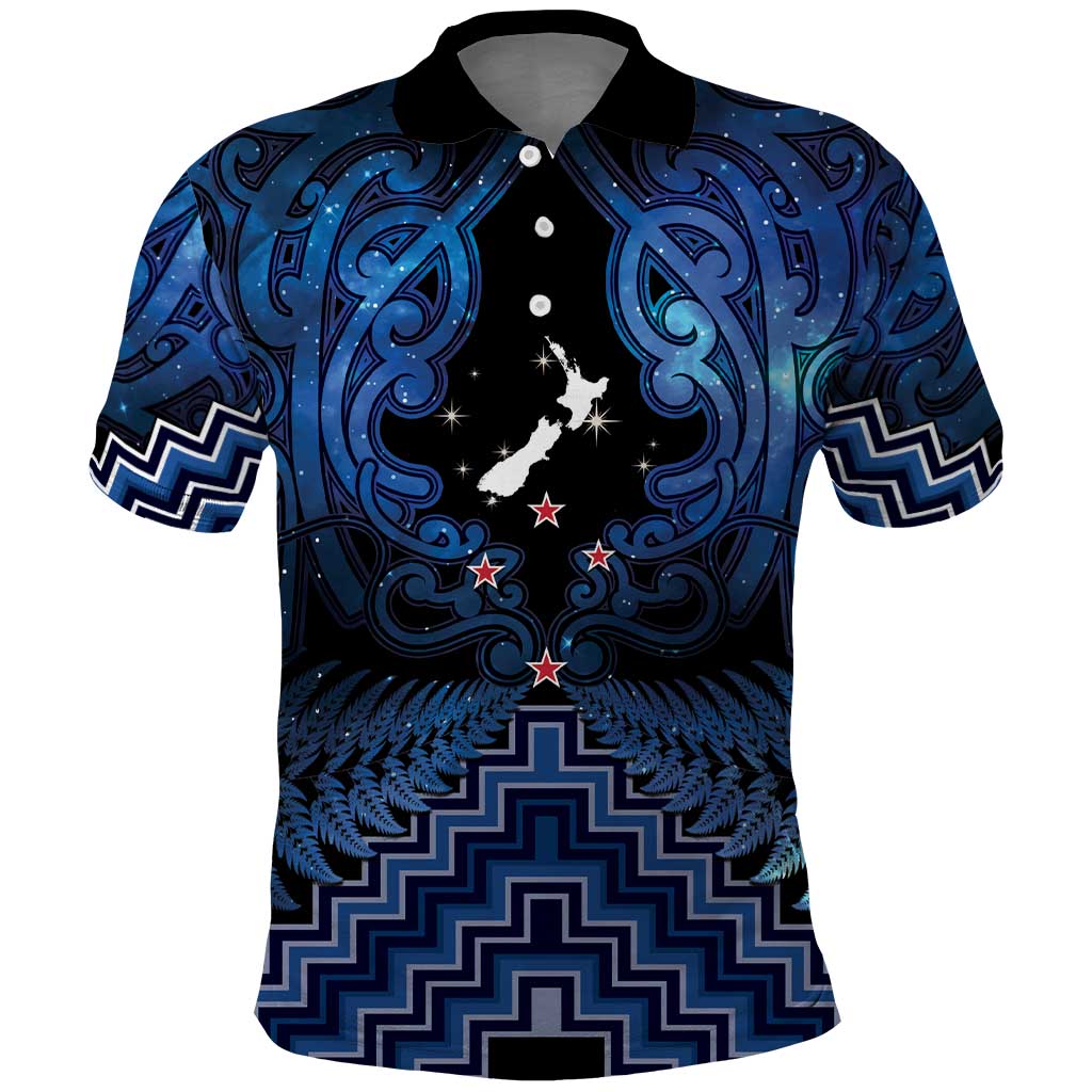 Personalised Aotearoa Matariki Polo Shirt Blue Fern Maori Poutama