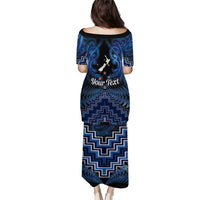 Personalised Aotearoa Matariki Puletasi Blue Fern Maori Poutama