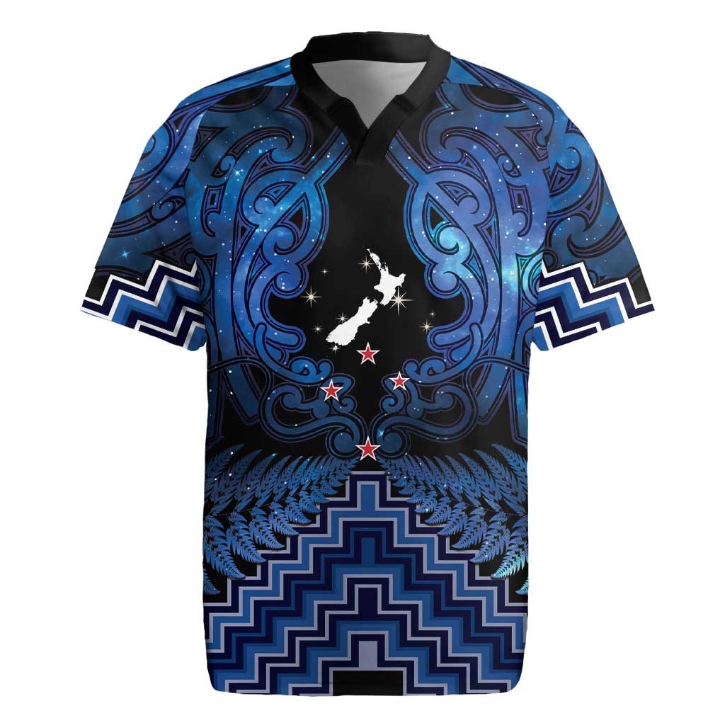 Personalised Aotearoa Matariki Rugby Jersey Blue Fern Maori Poutama
