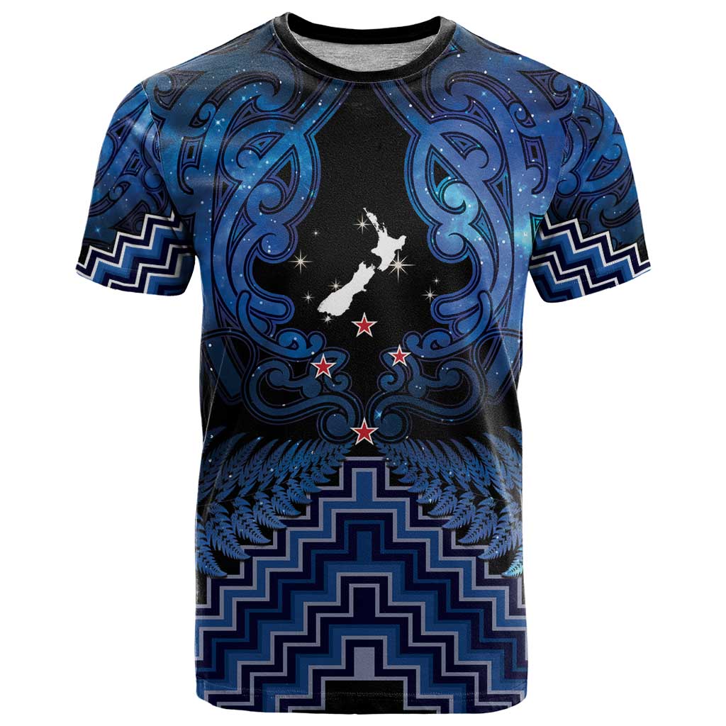 Personalised Aotearoa Matariki T Shirt Blue Fern Maori Poutama