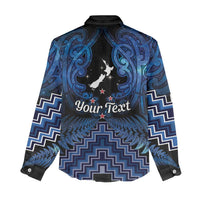 Personalised Aotearoa Matariki Women Casual Shirt Blue Fern Maori Poutama
