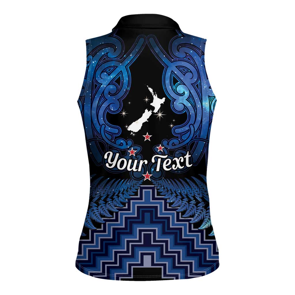 Personalised Aotearoa Matariki Women Sleeveless Polo Shirt Blue Fern Maori Poutama