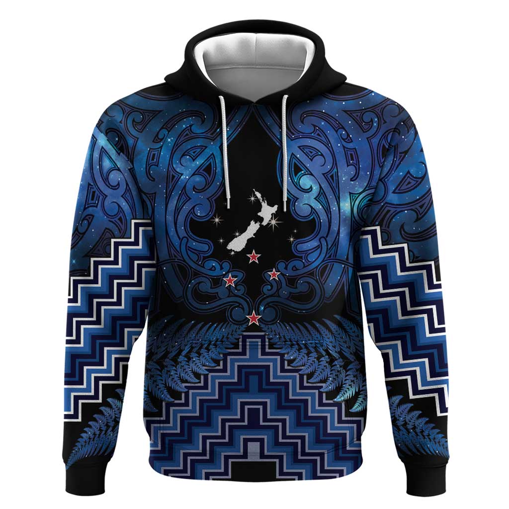 Personalised Aotearoa Matariki Zip Hoodie Blue Fern Maori Poutama LT01 Pullover Hoodie Blue - Polynesian Pride