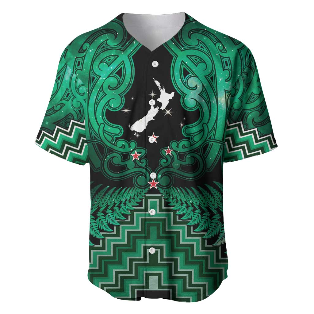 Personalised Aotearoa Matariki Baseball Jersey Green Fern Maori Poutama