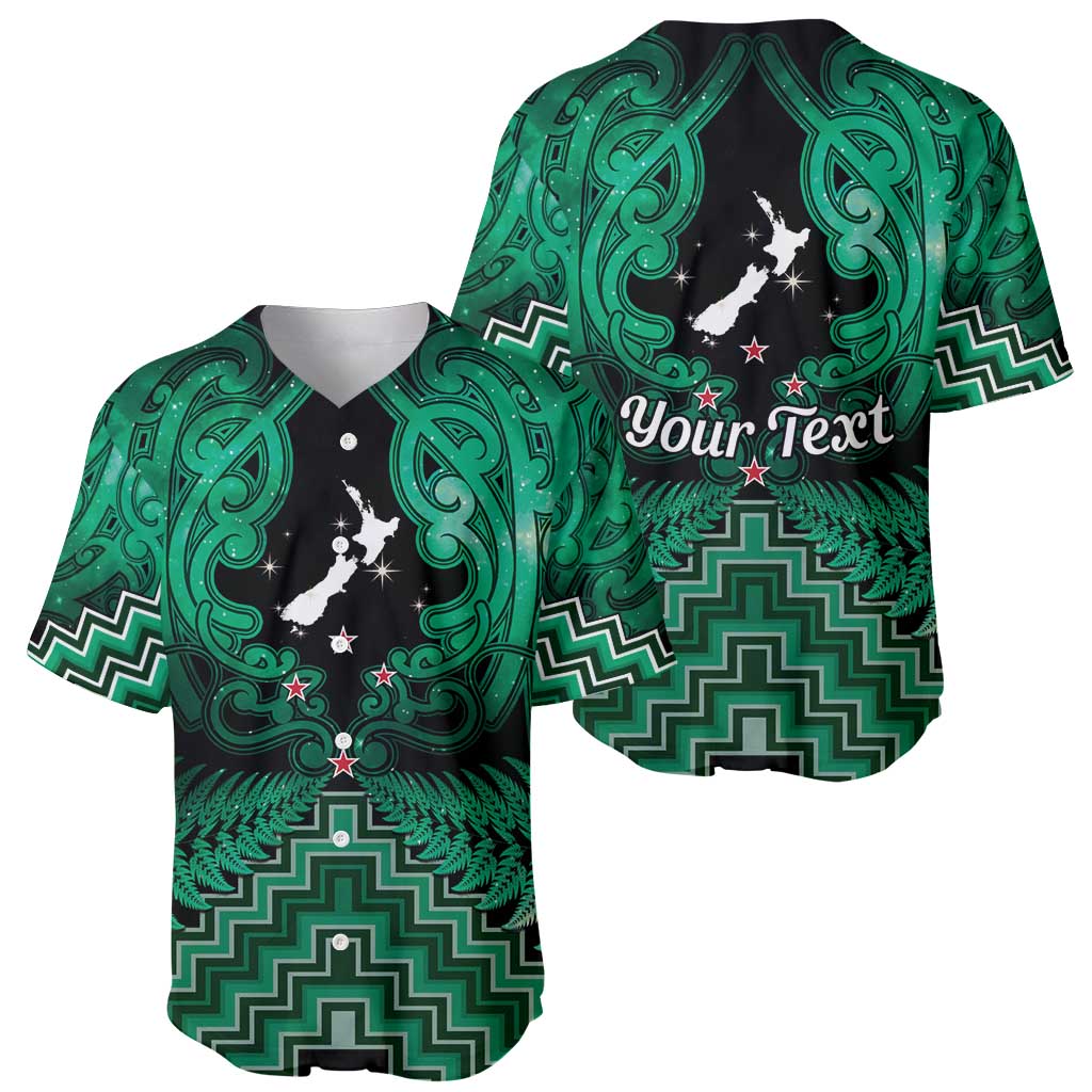 Personalised Aotearoa Matariki Baseball Jersey Green Fern Maori Poutama