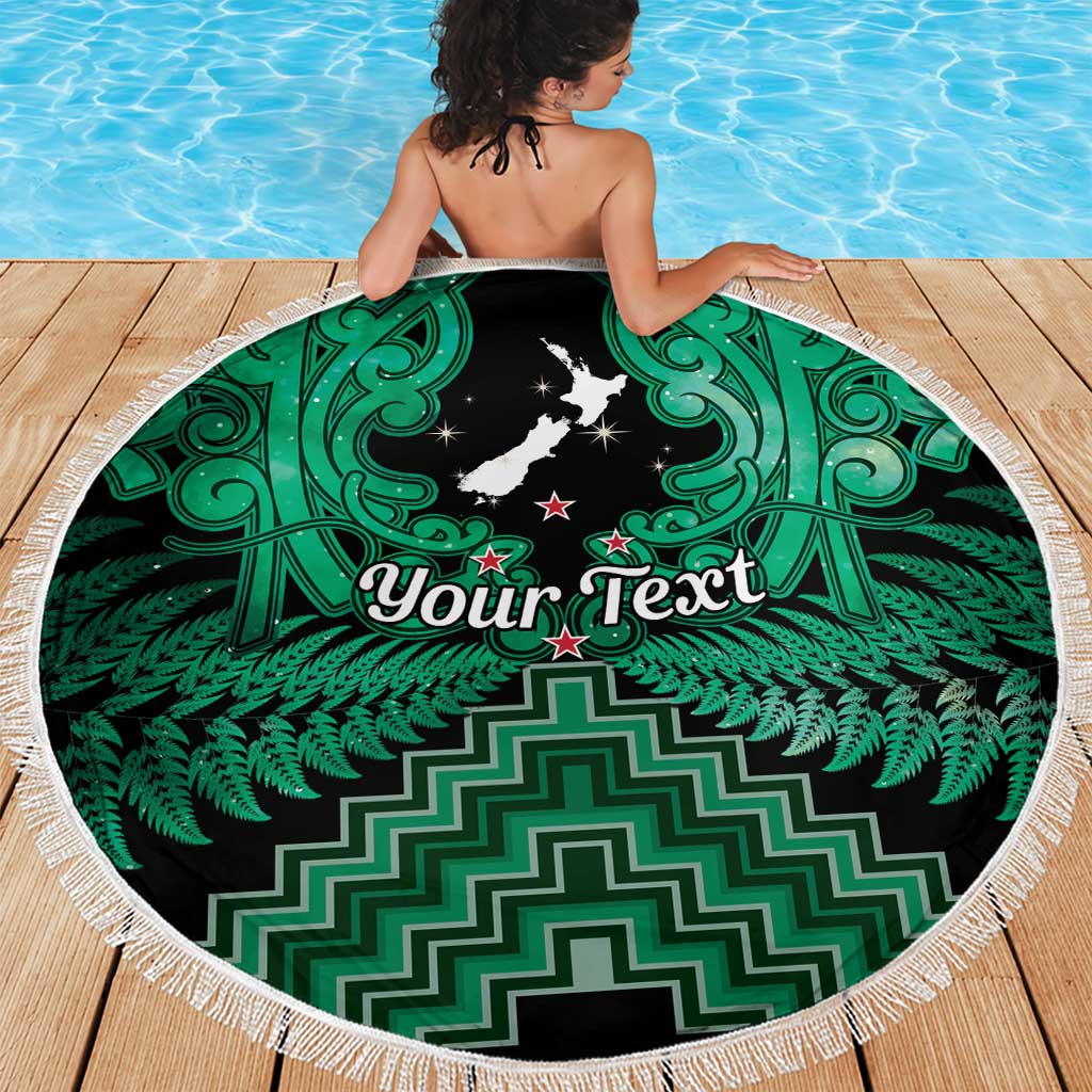 Personalised Aotearoa Matariki Beach Blanket Green Fern Maori Poutama