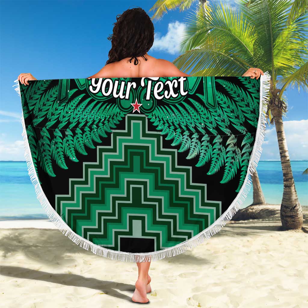 Personalised Aotearoa Matariki Beach Blanket Green Fern Maori Poutama