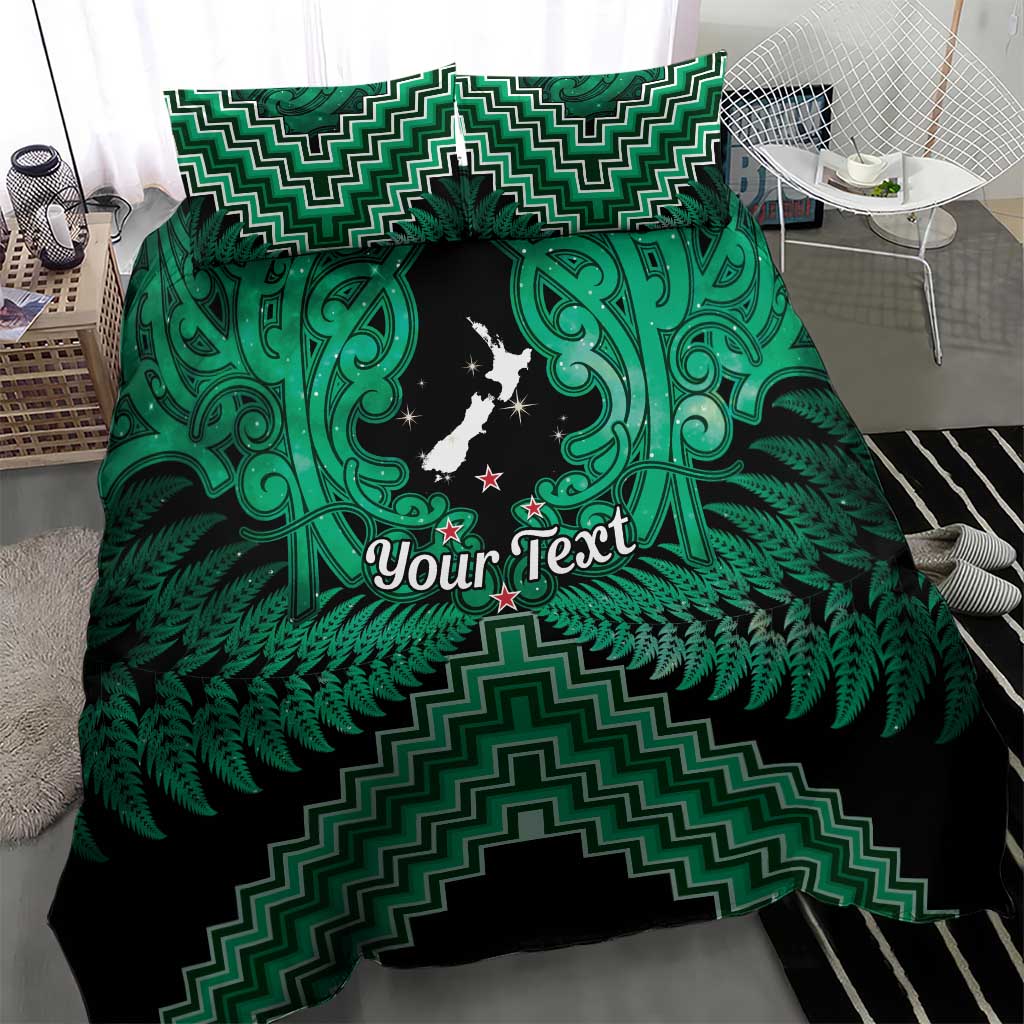 Personalised Aotearoa Matariki Bedding Set Green Fern Maori Poutama