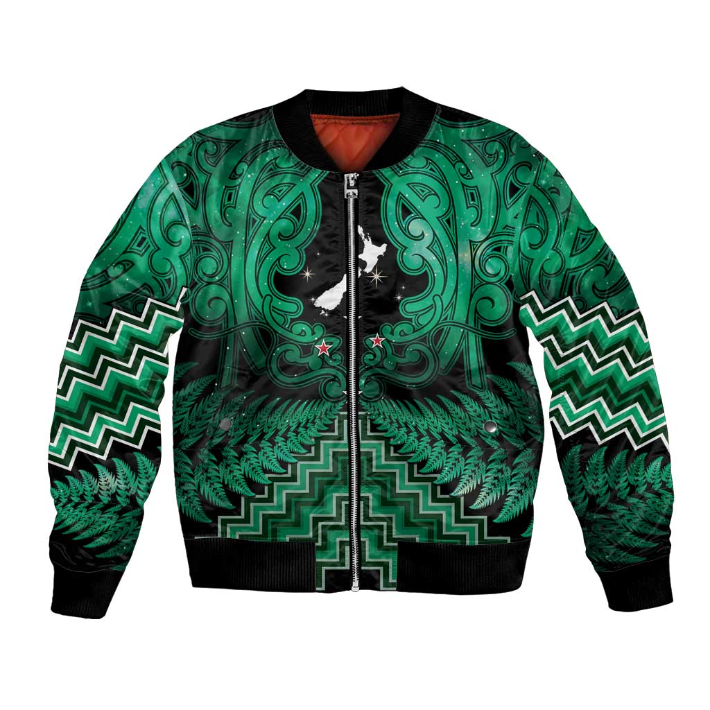 Personalised Aotearoa Matariki Bomber Jacket Green Fern Maori Poutama LT01 Unisex Green - Polynesian Pride