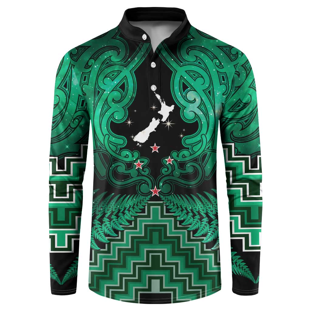 Personalised Aotearoa Matariki Button Sweatshirt Green Fern Maori Poutama