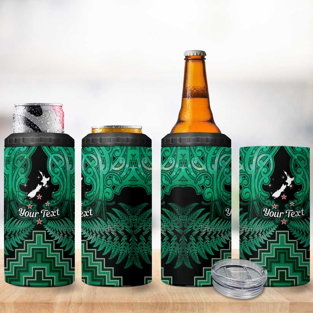 Personalised Aotearoa Matariki 4 in 1 Can Cooler Tumbler Green Fern Maori Poutama